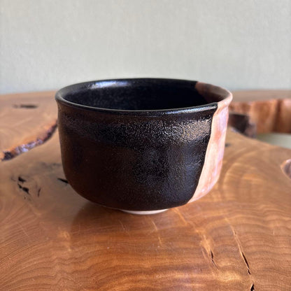 Raku Style Matcha Bowl with Boy and Pine Motif by Maruke Togyo — Japanese Tea Ceremony Chawan, Tomobako