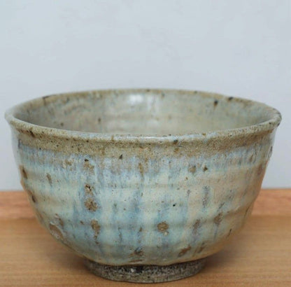 Madara Karatsu Chawan by Hamamoto Yoshiyuki — Mottled Straw Ash Tea Bowl from Sanri Kiln