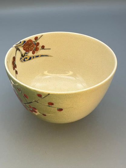 Plum Chawan by Tsuji Kozan – Japanese Tea Bowl – Korin Water Pattern – Japan