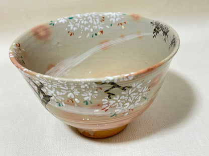 Sakuma Shozan Matsusaka Banko Iro-e Sakura Chawan | Polychrome Cherry Blossom Tea Bowl with Paulownia Tomobako