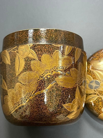 Edo Period Antique Maki-e Natsume Tea Caddy 1746 — Nashiji & Akikusa Autumn Grasses with Imaeda Family Tomobako