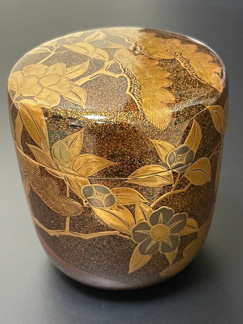 Edo Period Antique Maki-e Natsume Tea Caddy 1746 — Nashiji & Akikusa Autumn Grasses with Imaeda Family Tomobako