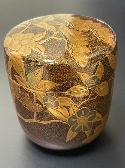 Edo Period Antique Maki-e Natsume Tea Caddy 1746 — Nashiji & Akikusa Autumn Grasses with Imaeda Family Tomobako