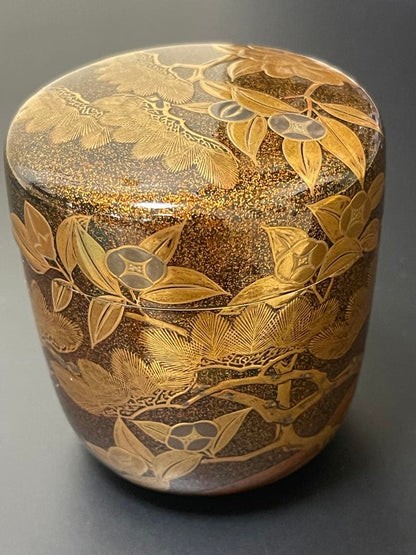 Edo Period Antique Maki-e Natsume Tea Caddy 1746 — Nashiji & Akikusa Autumn Grasses with Imaeda Family Tomobako