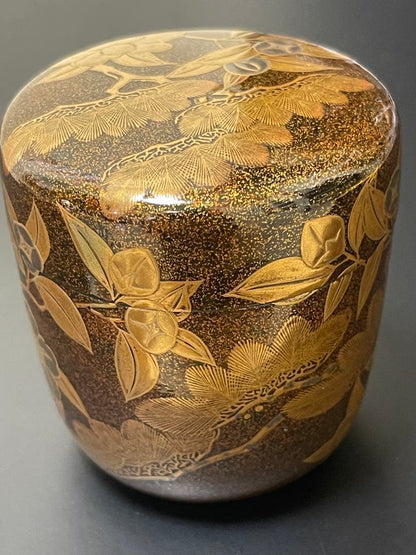 Edo Period Antique Maki-e Natsume Tea Caddy 1746 — Nashiji & Akikusa Autumn Grasses with Imaeda Family Tomobako