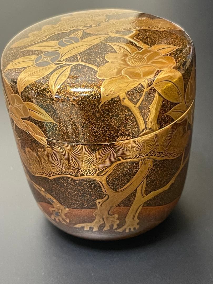 Edo Period Antique Maki-e Natsume Tea Caddy 1746 — Nashiji & Akikusa Autumn Grasses with Imaeda Family Tomobako