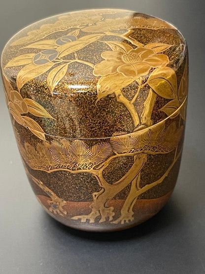 Edo Period Antique Maki-e Natsume Tea Caddy 1746 — Nashiji & Akikusa Autumn Grasses with Imaeda Family Tomobako