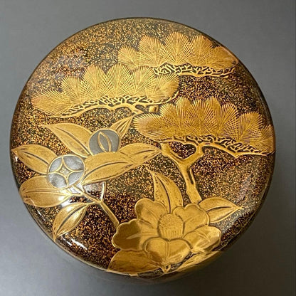 Edo Period Antique Maki-e Natsume Tea Caddy 1746 — Nashiji & Akikusa Autumn Grasses with Imaeda Family Tomobako