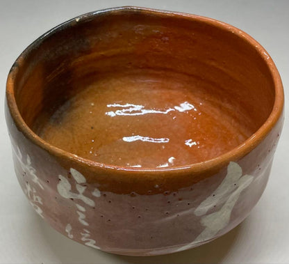 Aka-Raku Red Raku Tea Bowl — Chawan with Calligraphy Brushwork, Tomobako
