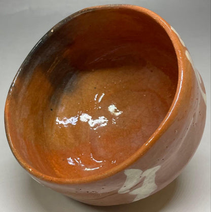 Aka-Raku Red Raku Tea Bowl — Chawan with Calligraphy Brushwork, Tomobako