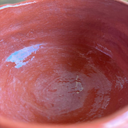 Red Raku Tawara Tea Bowl with Gold Kotobuki by Ono Keizan