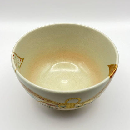 Hashimoto Kisen Taba-noshi Chawan — Iro-e Auspicious Tea Bowl, Kyo-yaki Kyoto Ceramics, Tomobako, Japanese Tea Ceremony