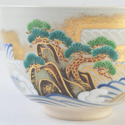 Ninsei-Style Kyo-yaki Tea Bowl – Pine Wave Design – Tezuka Toho – Japan