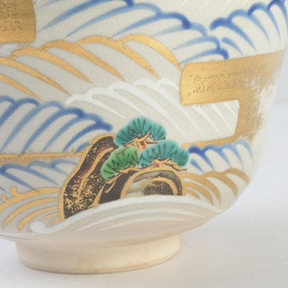 Ninsei-Style Kyo-yaki Tea Bowl – Pine Wave Design – Tezuka Toho – Japan