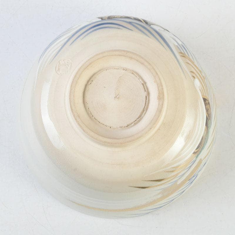 Ninsei-Style Kyo-yaki Tea Bowl – Pine Wave Design – Tezuka Toho – Japan