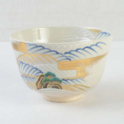 Ninsei-Style Kyo-yaki Tea Bowl – Pine Wave Design – Tezuka Toho – Japan