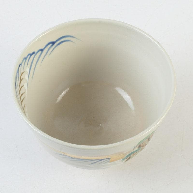 Ninsei-Style Kyo-yaki Tea Bowl – Pine Wave Design – Tezuka Toho – Japan