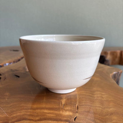 Kyo Ware Matcha Bowl — Ninsei Style Green Maple and Flowing Water, Ueyama Ikko, Signed Box