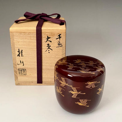 Wajima Lacquer Chidori Maki-e O-Natsume by Hirano Keizan - Gold Plover Tea Caddy