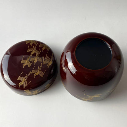 Wajima Lacquer Chidori Maki-e O-Natsume by Hirano Keizan - Gold Plover Tea Caddy