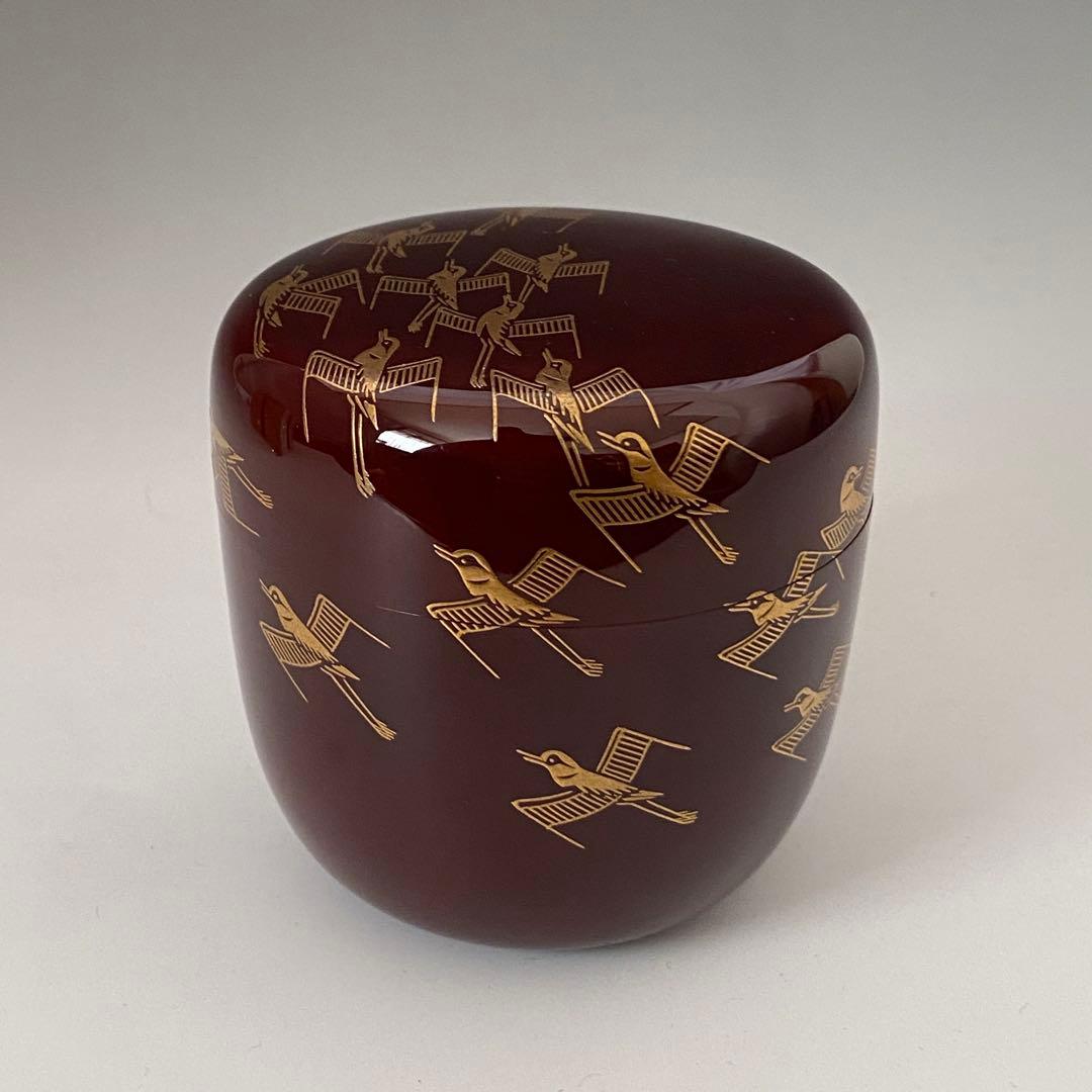 Wajima Lacquer Chidori Maki-e O-Natsume by Hirano Keizan - Gold Plover Tea Caddy