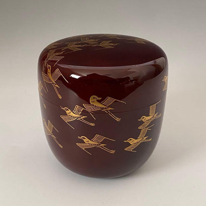 Wajima Lacquer Chidori Maki-e O-Natsume by Hirano Keizan - Gold Plover Tea Caddy