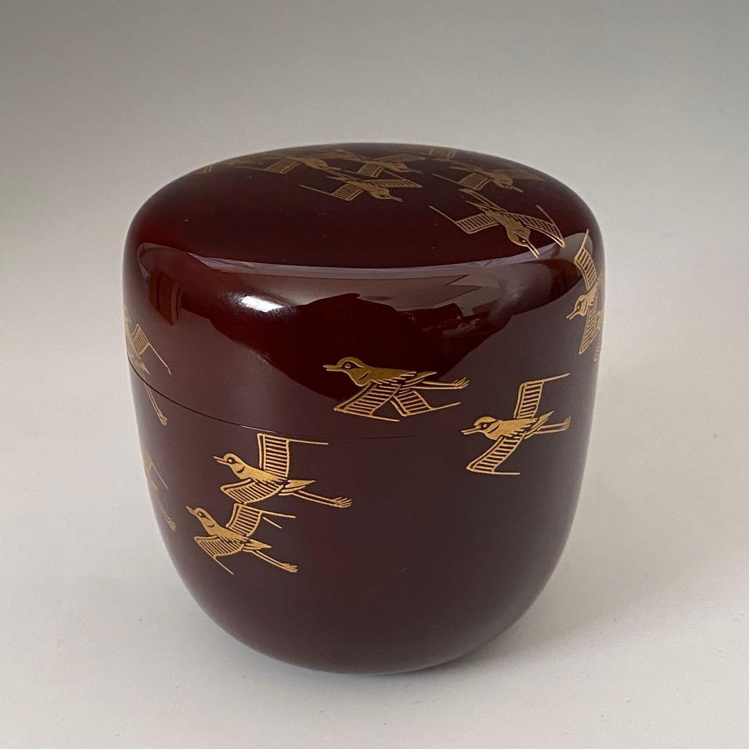 Wajima Lacquer Chidori Maki-e O-Natsume by Hirano Keizan - Gold Plover Tea Caddy
