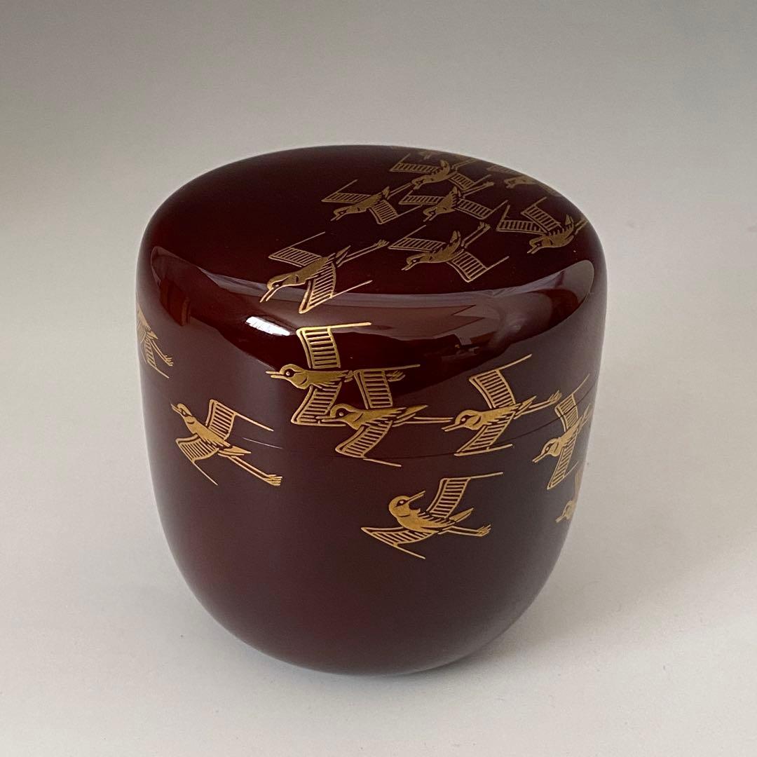 Wajima Lacquer Chidori Maki-e O-Natsume by Hirano Keizan - Gold Plover Tea Caddy