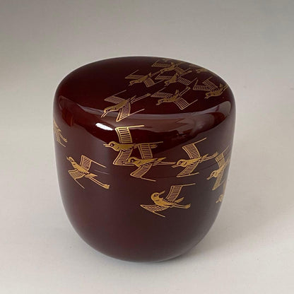 Wajima Lacquer Chidori Maki-e O-Natsume by Hirano Keizan - Gold Plover Tea Caddy