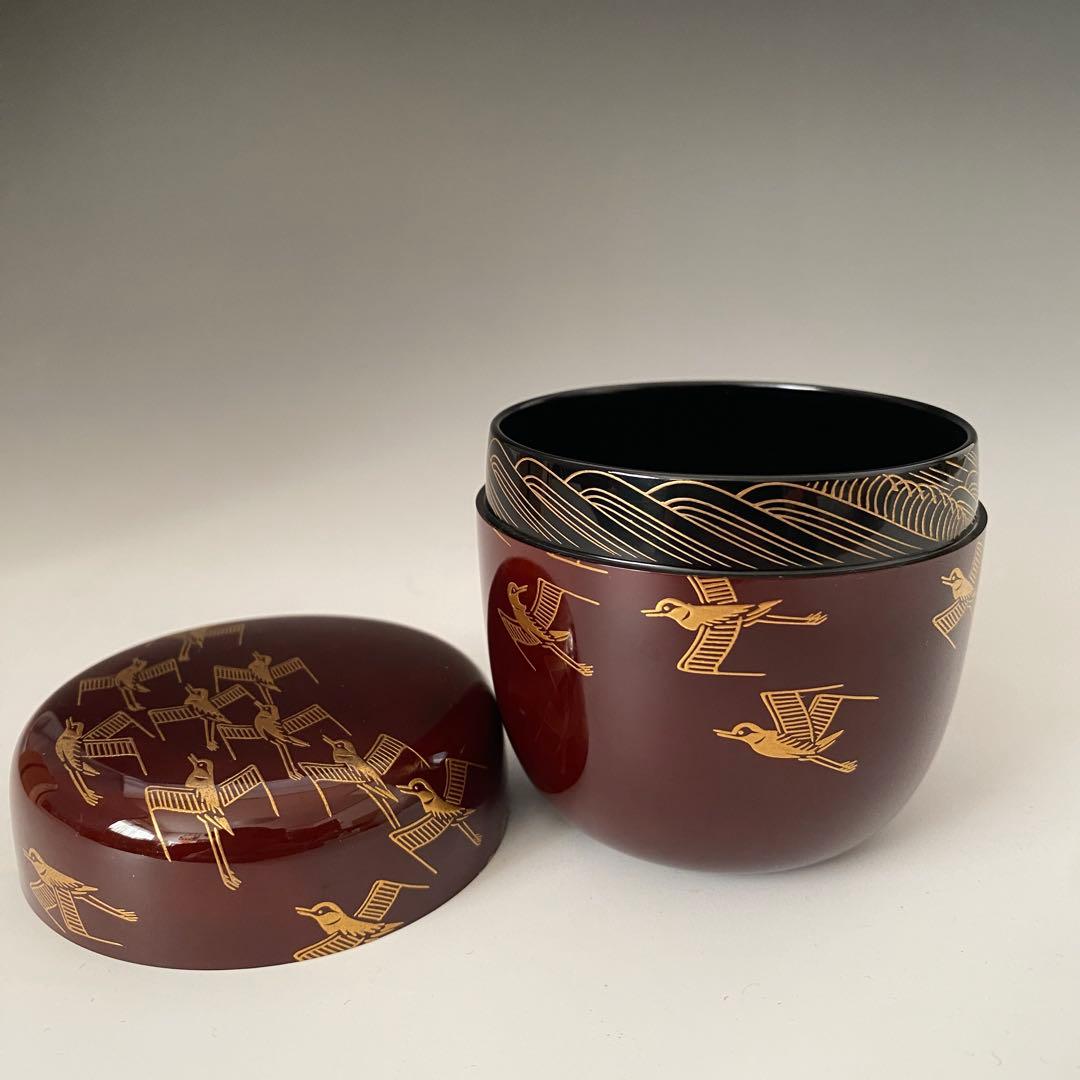 Wajima Lacquer Chidori Maki-e O-Natsume by Hirano Keizan - Gold Plover Tea Caddy