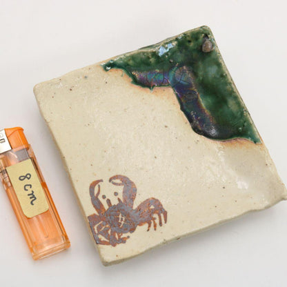 Rosanjin Oribe Square Plate Set of Five with Crab Motif - Kitaoji Rosanjin Mukozuke Kaiseki Ware with Signed Tomobako