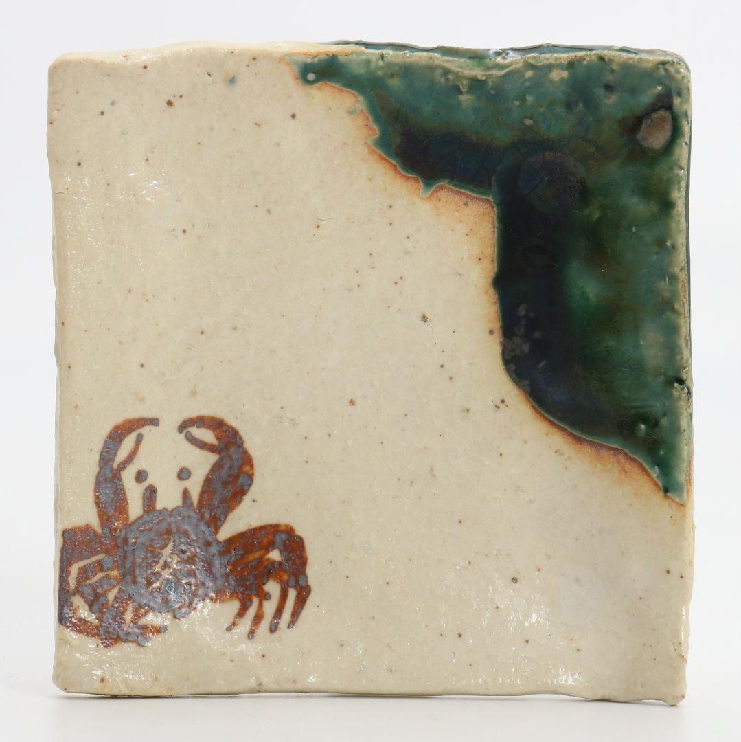 Rosanjin Oribe Square Plate Set of Five with Crab Motif - Kitaoji Rosanjin Mukozuke Kaiseki Ware with Signed Tomobako