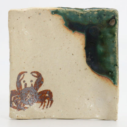 Rosanjin Oribe Square Plate Set of Five with Crab Motif - Kitaoji Rosanjin Mukozuke Kaiseki Ware with Signed Tomobako