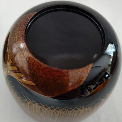 Hosoi Masao Willow Maki-e Natsume Kirikane Gold Mesh Vermillion Tea Caddy