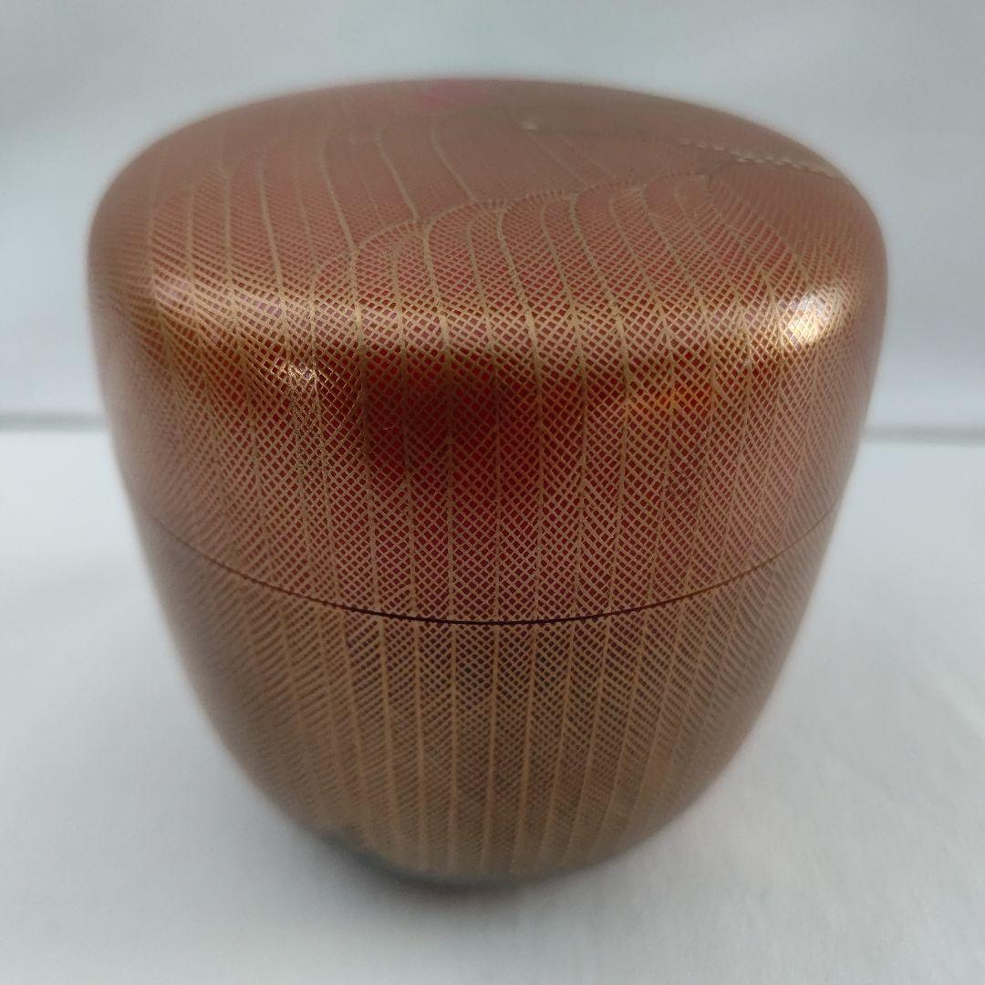 Hosoi Masao Willow Maki-e Natsume Kirikane Gold Mesh Vermillion Tea Caddy