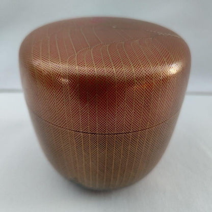 Hosoi Masao Willow Maki-e Natsume Kirikane Gold Mesh Vermillion Tea Caddy