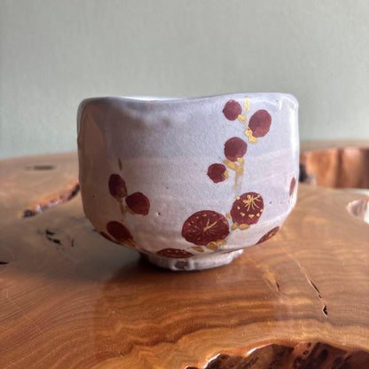 Kohaku-bai Plum Blossom Matcha Chawan Tea Bowl by Koyama Fujio, Suigetsu Kiln, with Signed Tomobako