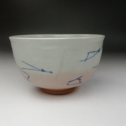 Pine Needle Painted Tea Bowl by Tezuka Sekiun - Kacho Kiln Cobalt Blue Chawan with Box