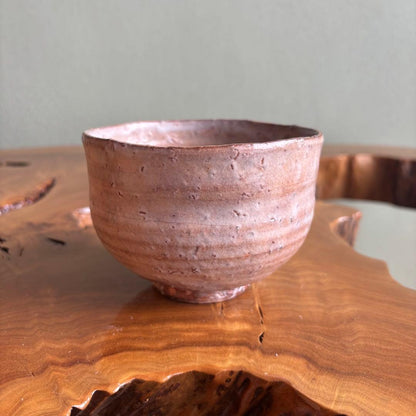 Artist Hagi-yaki — Matcha Bowl, Warm Salmon-Pink Glaze with Soft Texture