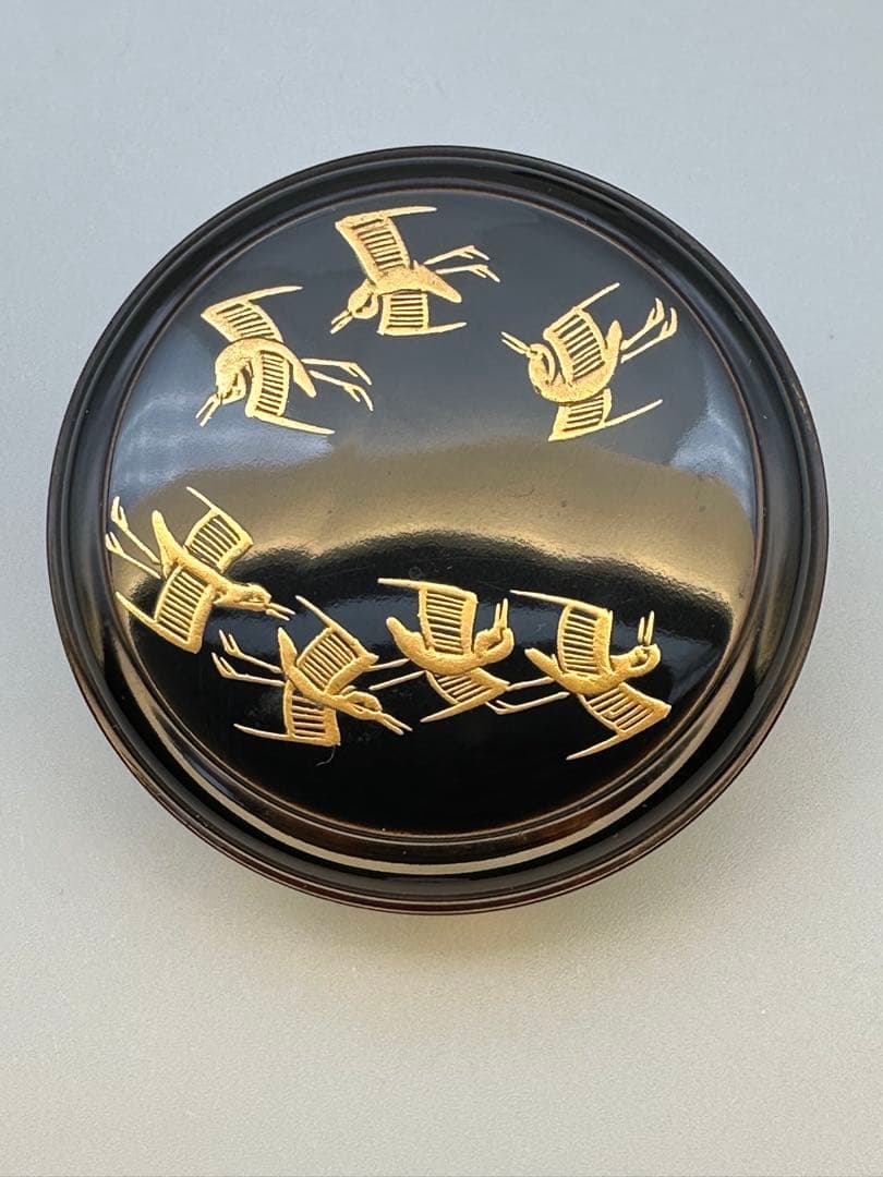 Gold Maki-e Lacquer Natsume Tea Caddy — Waves and Plovers by Tsuji Sekisai, Kyoto Lacquer, Signed Box