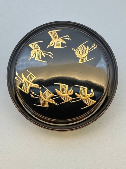 Gold Maki-e Lacquer Natsume Tea Caddy — Waves and Plovers by Tsuji Sekisai, Kyoto Lacquer, Signed Box