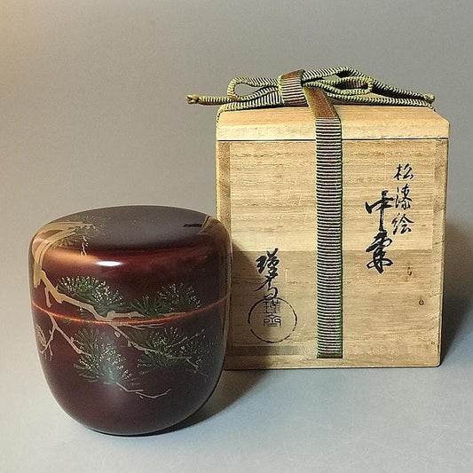 Natsume Tea Caddy with Pine Maki-e by Kinsai Wada, Lacquer Chaire