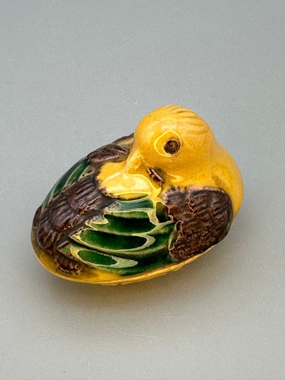 Miura Chikusen Kochi-Utsushi Kogo — Cochin Glaze Bird Incense Container, Tomobako