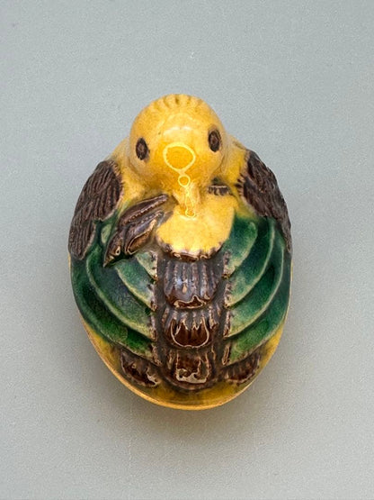 Miura Chikusen Kochi-Utsushi Kogo — Cochin Glaze Bird Incense Container, Tomobako