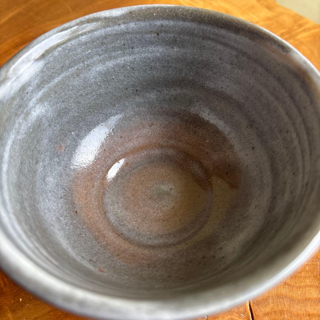 Akoyano Kiln Tea Bowl by Terada Bizan — Gray Drip Glaze Chawan Japan