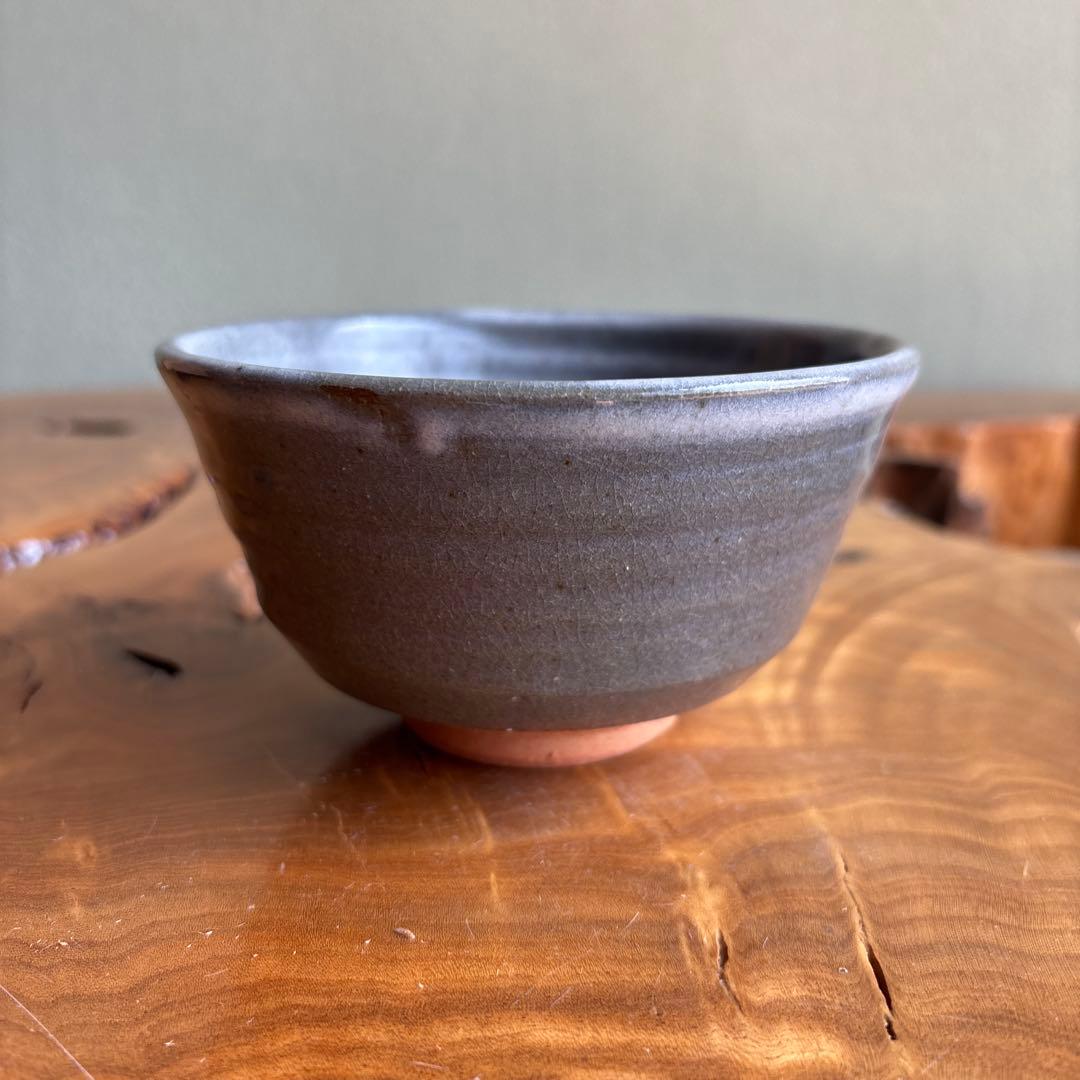 Akoyano Kiln Tea Bowl by Terada Bizan — Gray Drip Glaze Chawan Japan