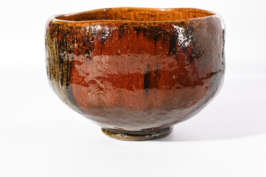 9th-Gen Ohi Chozaemon Amber Glaze Chawan | Deep Koicha Bowl | Artist-Signed Box | Authenticated
