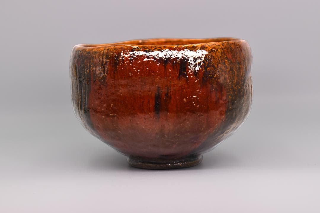 9th-Gen Ohi Chozaemon Amber Glaze Chawan | Deep Koicha Bowl | Artist-Signed Box | Authenticated