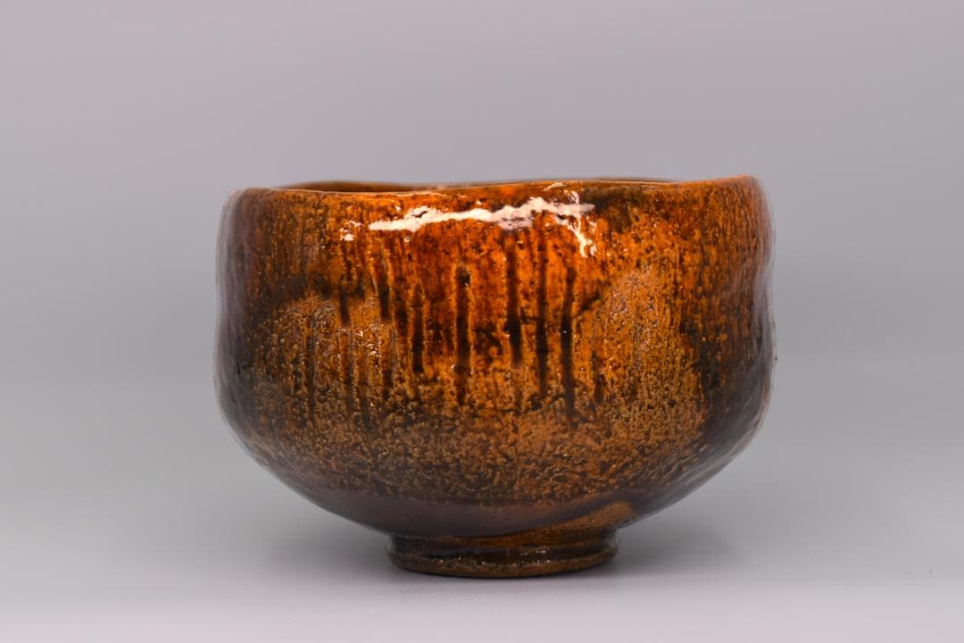 9th-Gen Ohi Chozaemon Amber Glaze Chawan | Deep Koicha Bowl | Artist-Signed Box | Authenticated