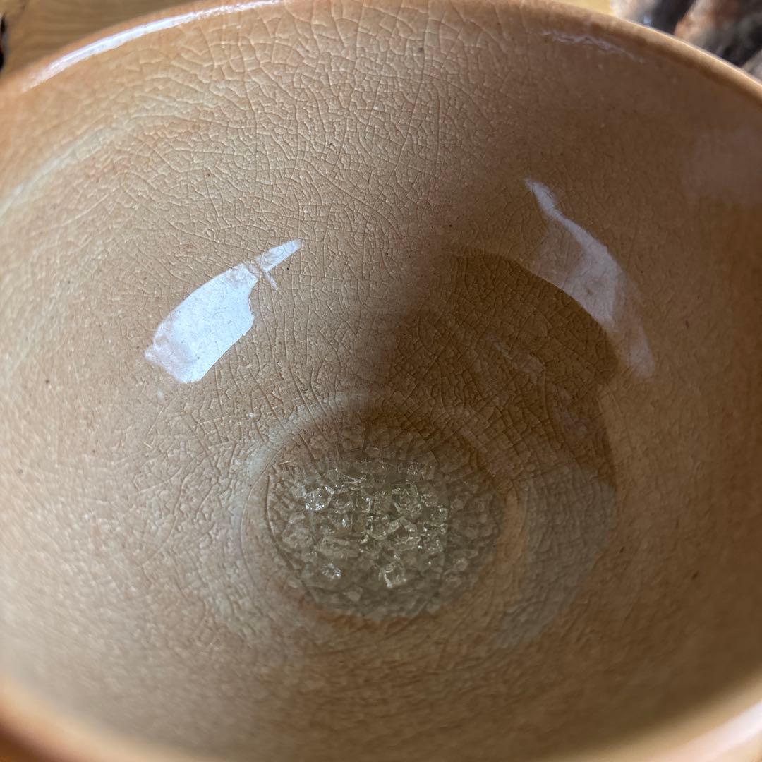 Yoritsuchi Chawan by Shuzan - Japanese Matcha Bowl with Gold Star Inlay on Warm Crackle Clay, Signed Box